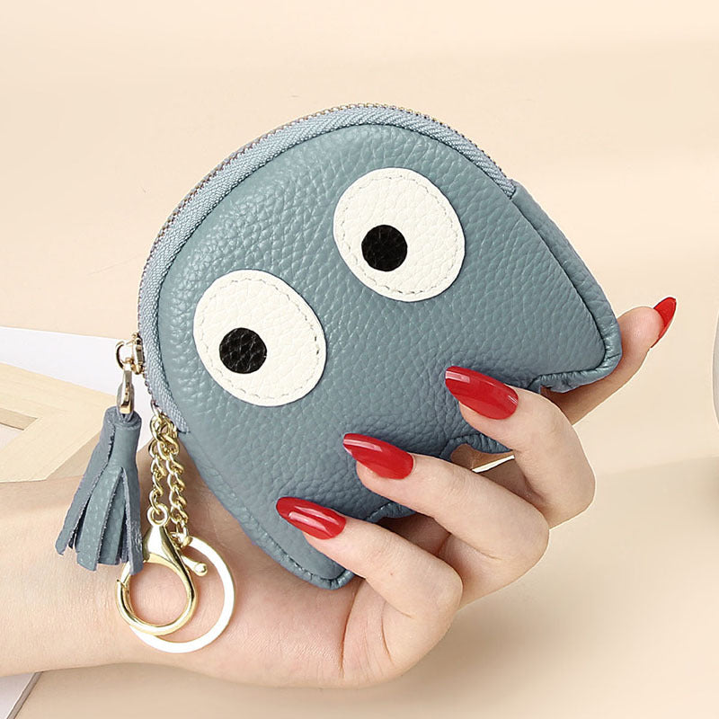 Mini porte-monnaie créatif en cuir avec fermeture éclair et motif dessin animé, porte-clés Ins mignon, étui rigide en cuir véritable pour femmes