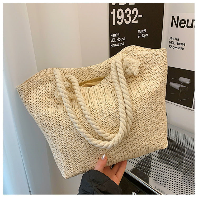 Sac cabas tressé en paille grande capacité pour femme, sac à bandoulière en osier