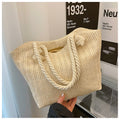 Sac cabas tressé en paille grande capacité pour femme, sac à bandoulière en osier