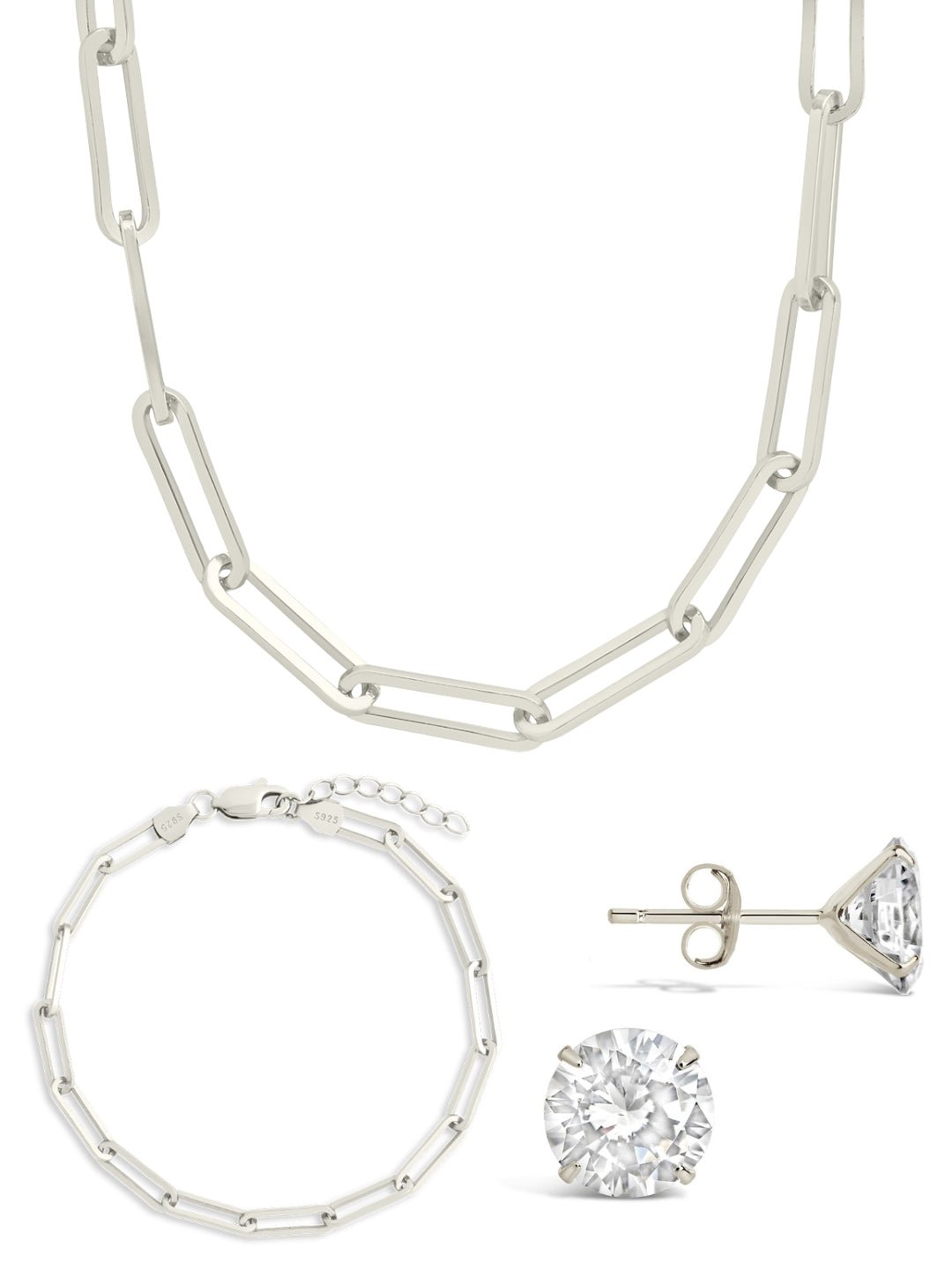 Ensemble de bijoux Collier trombone et clous du quotidien en argent sterling