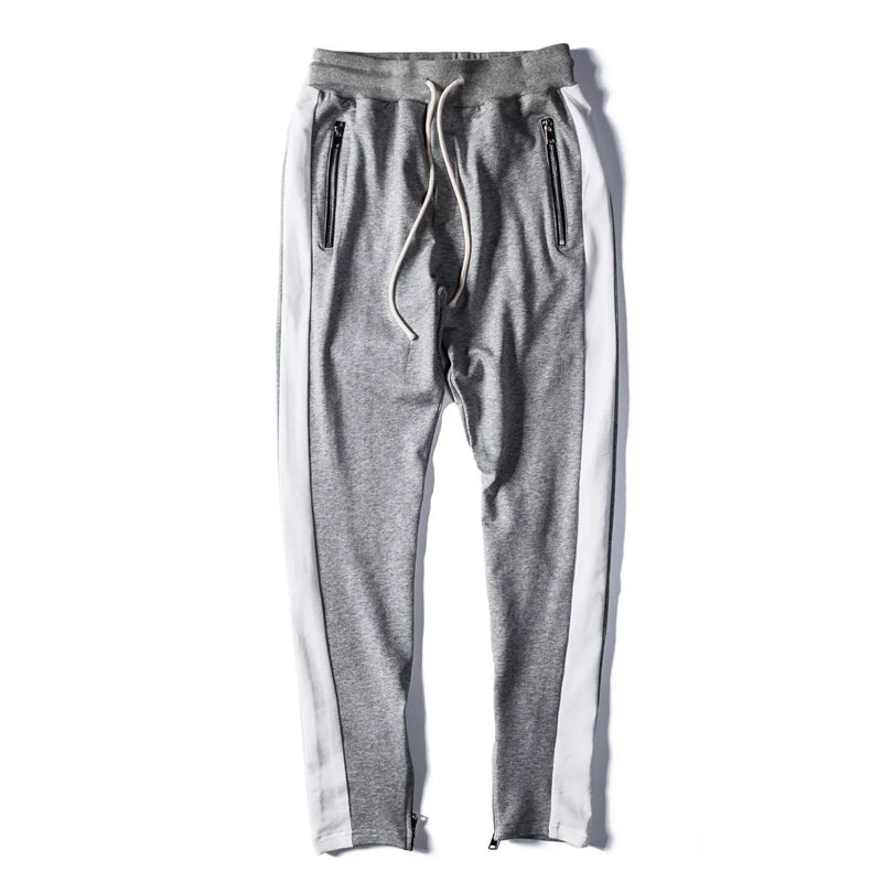 Side Zipper Casual Pants with Stretch Cotton Stripes
