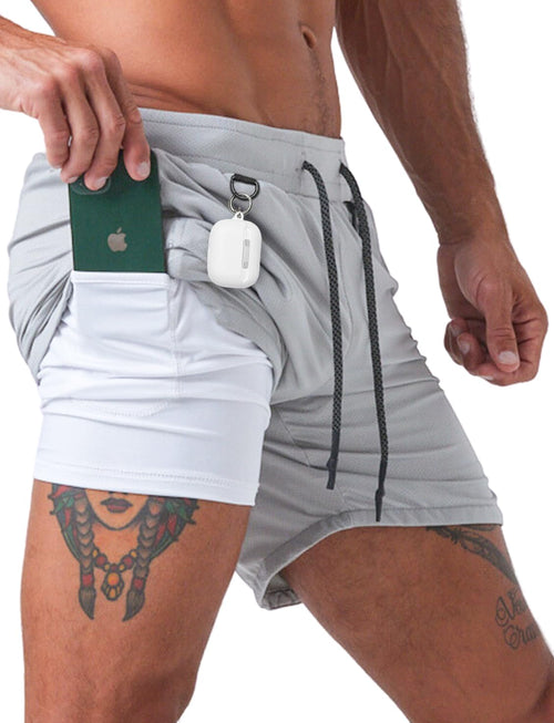 Born Tough Short d'entraînement 2 en 1 pour homme entrejambe de 7 pouces Short de sport pour la musculation et la course avec poche doublée Gris acier