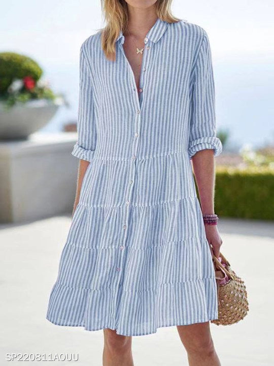 2022 Autumn Women’s Striped Shirt Dress for Cross-Border
