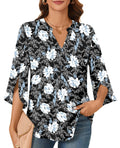 Plus Size : Findsweet Womens 3/4 Sleeve Chiffon Blouses Summer Dressy V Neck Shirts Tops XL White Lily