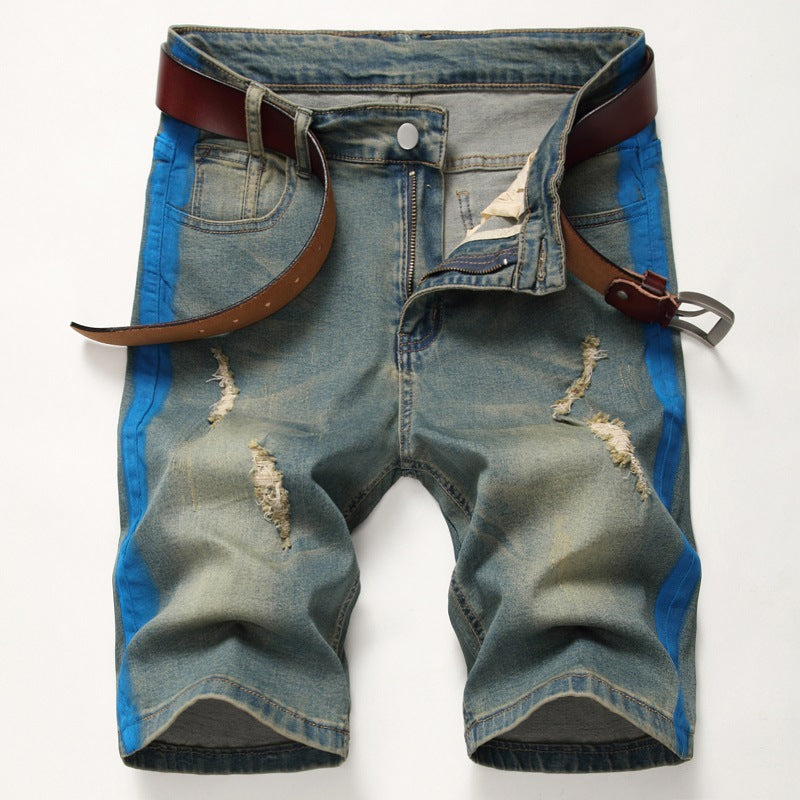 Trendy Men's Striped Four-Color Jean Shorts