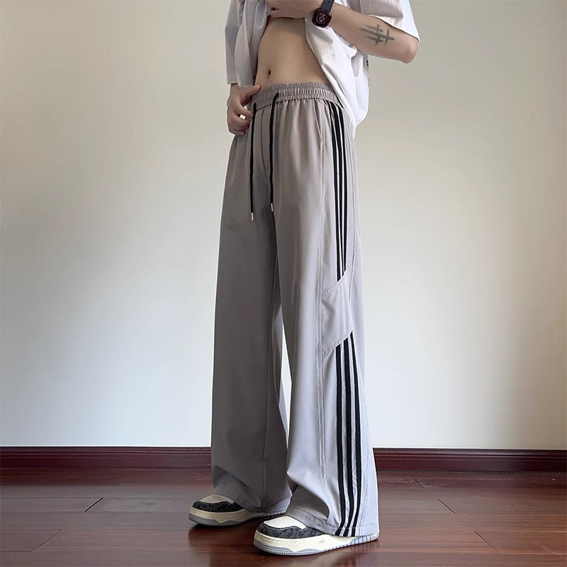 Pantalon Rayé Homme Ample Large Décontracté Long pour Adolescents