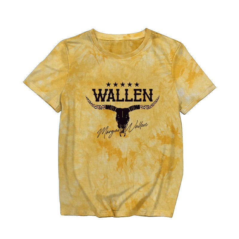T-shirt fantaisie décontracté à col rond et manches courtes pour femmes, style européen et américain