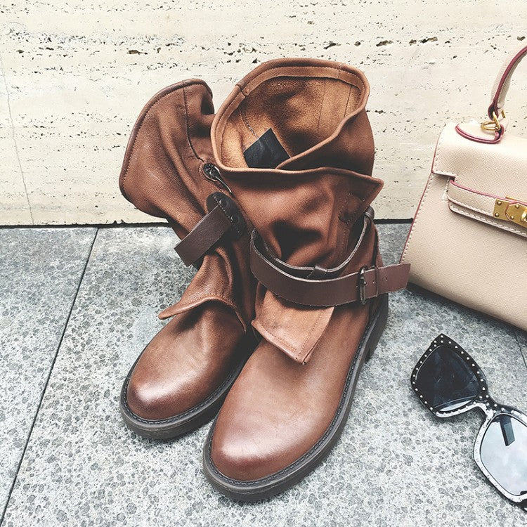 Chaussures à Boucle à Bout Rond et Talon Carré