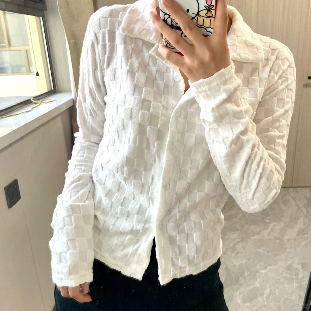 Cute White Shirt with Embroidery, Slim Fit, Casual Office Wear Soft Feminine Look, Long Sleeve Women's Top, Fashionable Ins Trend
