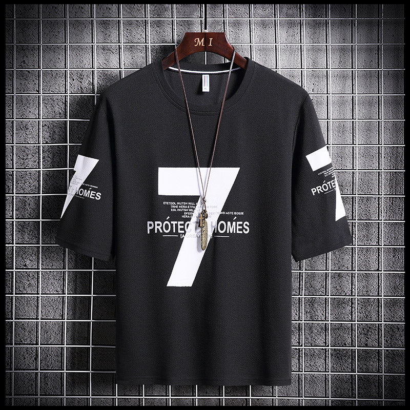 T-shirt ample décontracté à imprimé lettre pour homme (Été)