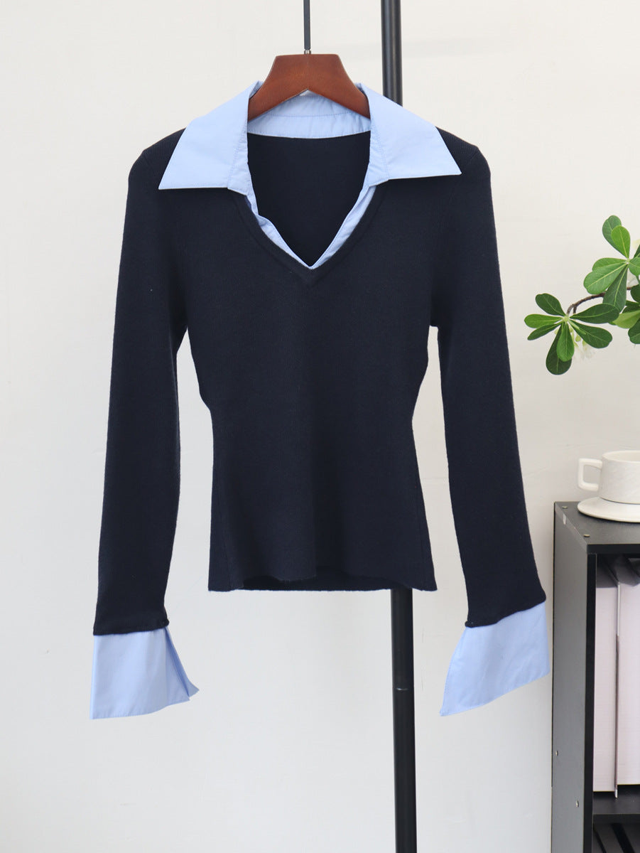 Collar long sleeved top
