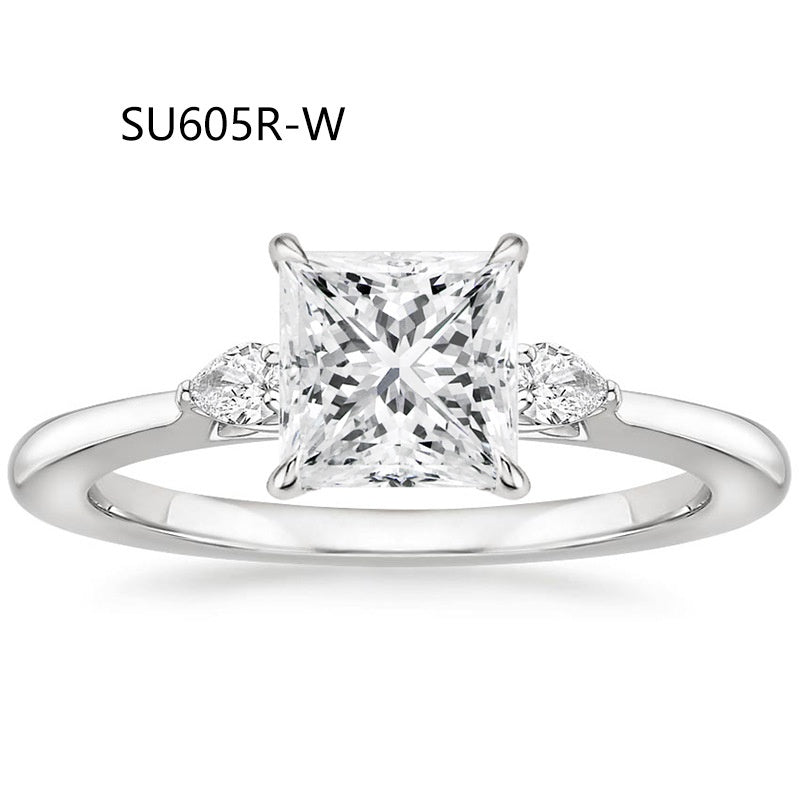 Fashion Luxury Three-Stone Diamond Ring 1 Carat Wedding Ring S925 Sterling Silver Plated 18K Gold Lab-Grown Diamond Ring for Women