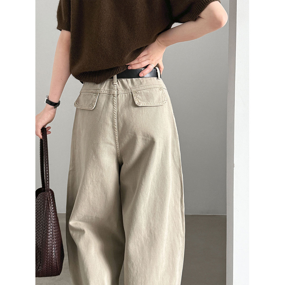 High Waist Wide Leg Split Design Denim Pants with Belt for Women Relaxed Fit Slimming Casual Trousers