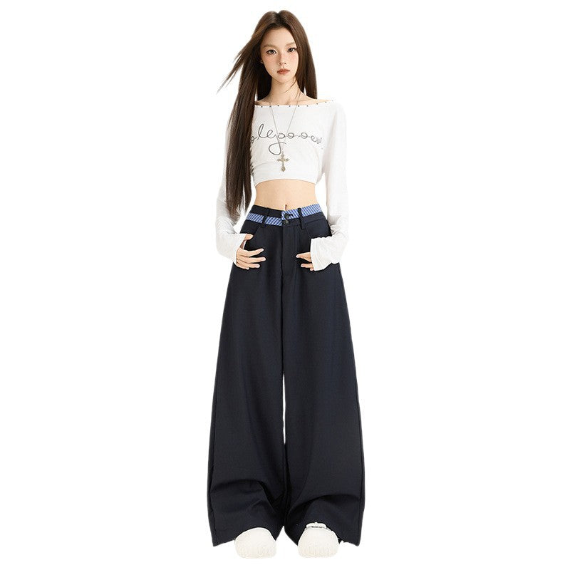 Pantalon décontracté pour femme, coupe large, style coréen