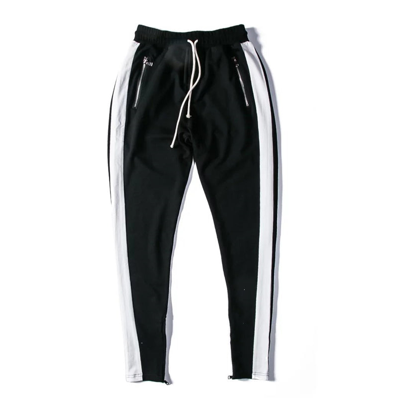 Side Zipper Casual Pants with Stretch Cotton Stripes