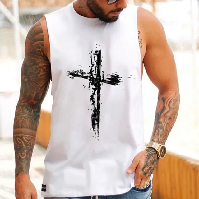 Summer Stretch Men's Sleeveless Print Vest Top