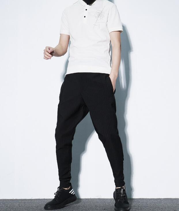 Men's Harem Pants with Dark Stripes and Solid Color