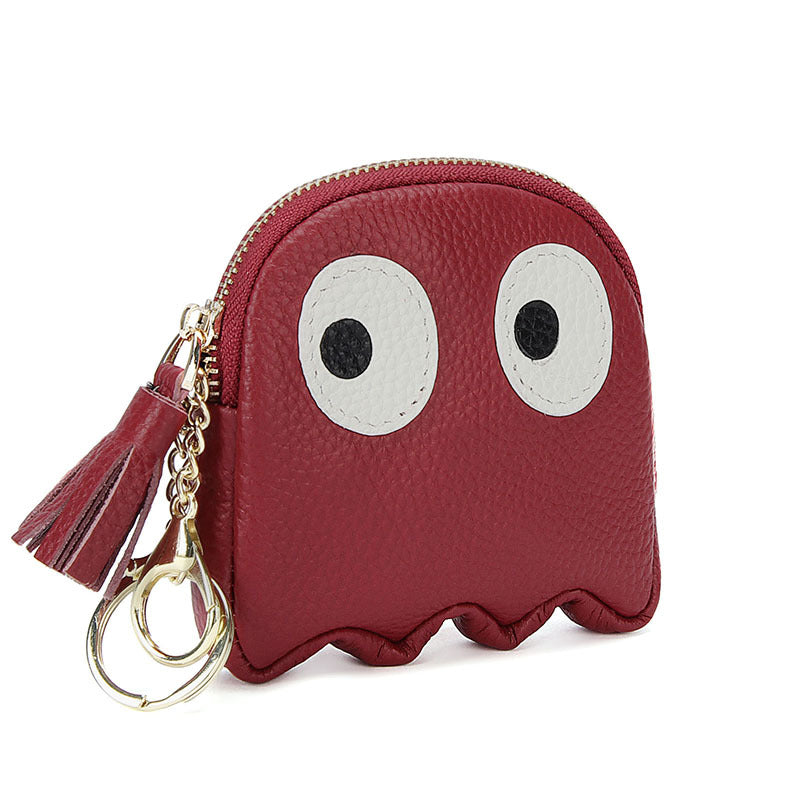Mini porte-monnaie créatif en cuir avec fermeture éclair et motif dessin animé, porte-clés Ins mignon, étui rigide en cuir véritable pour femmes