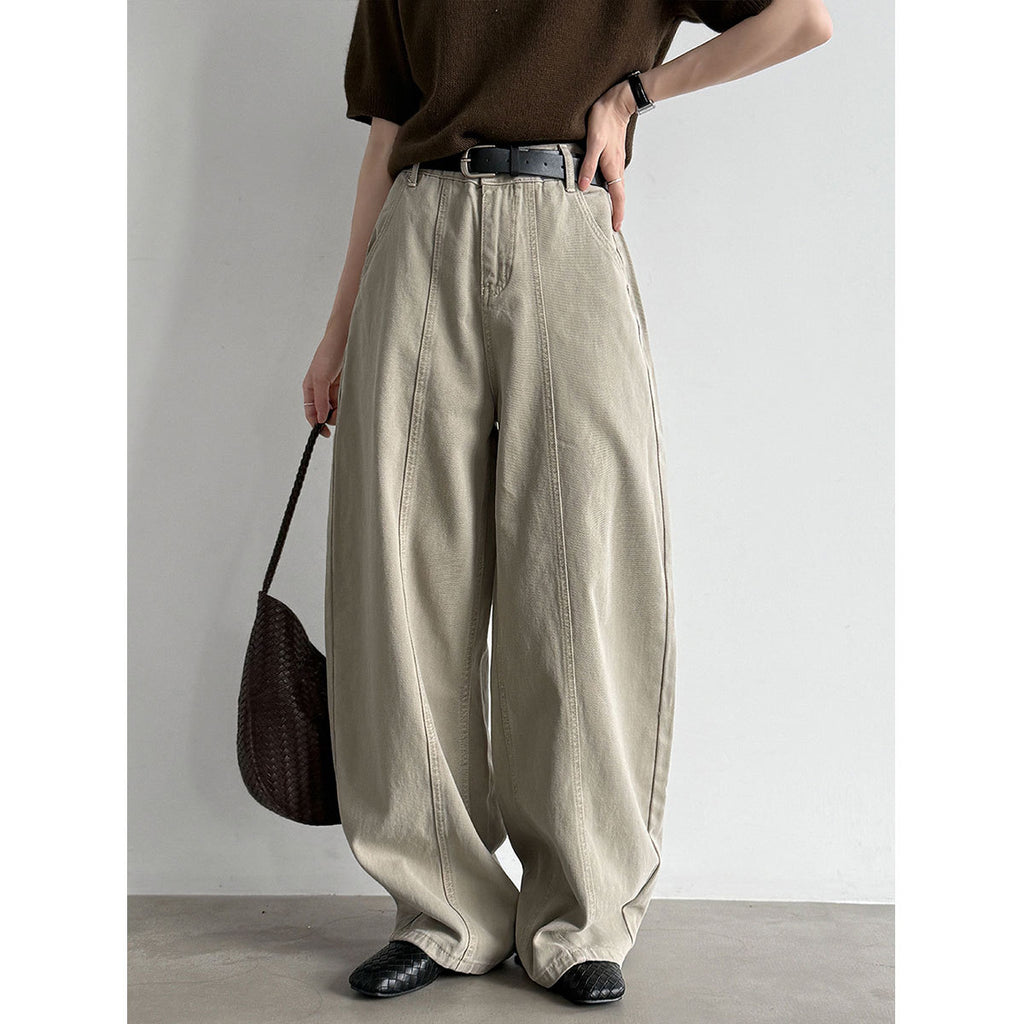 High Waist Wide Leg Split Design Denim Pants with Belt for Women Relaxed Fit Slimming Casual Trousers