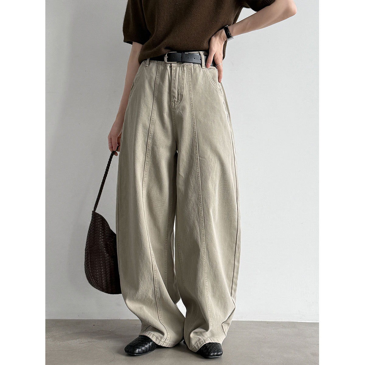 High Waist Wide Leg Split Design Denim Pants with Belt for Women Relaxed Fit Slimming Casual Trousers