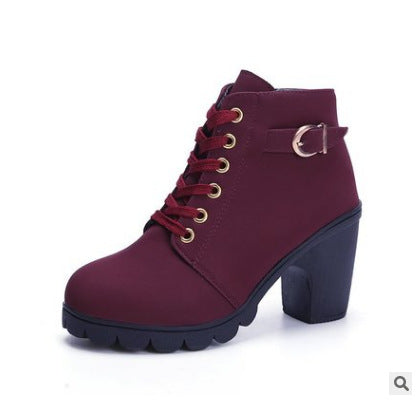 Solid Color Women's Leather Lace-Up Martin Boots