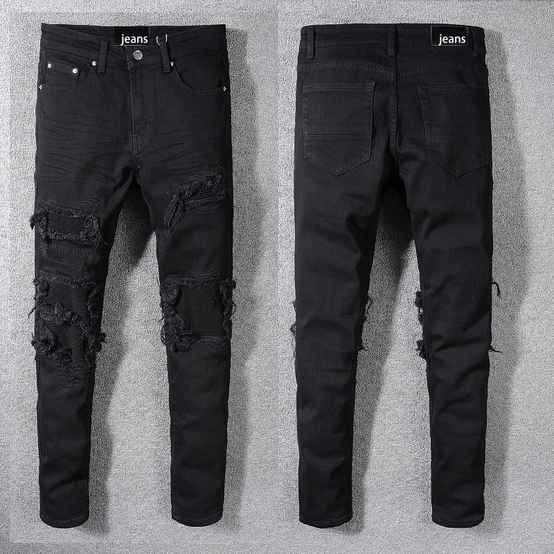 Men's Black Patch Jeans for Foreign Trade (Simple)