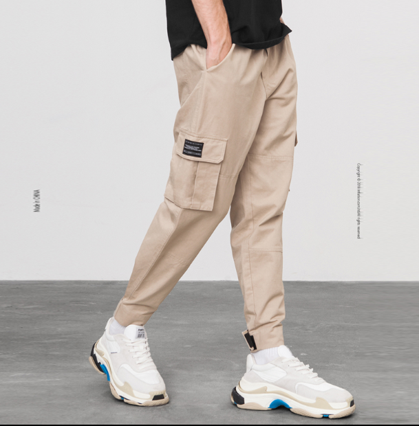 Pantalon cargo décontracté pour homme coupe sarouel à poches multiples style marée montante High Street