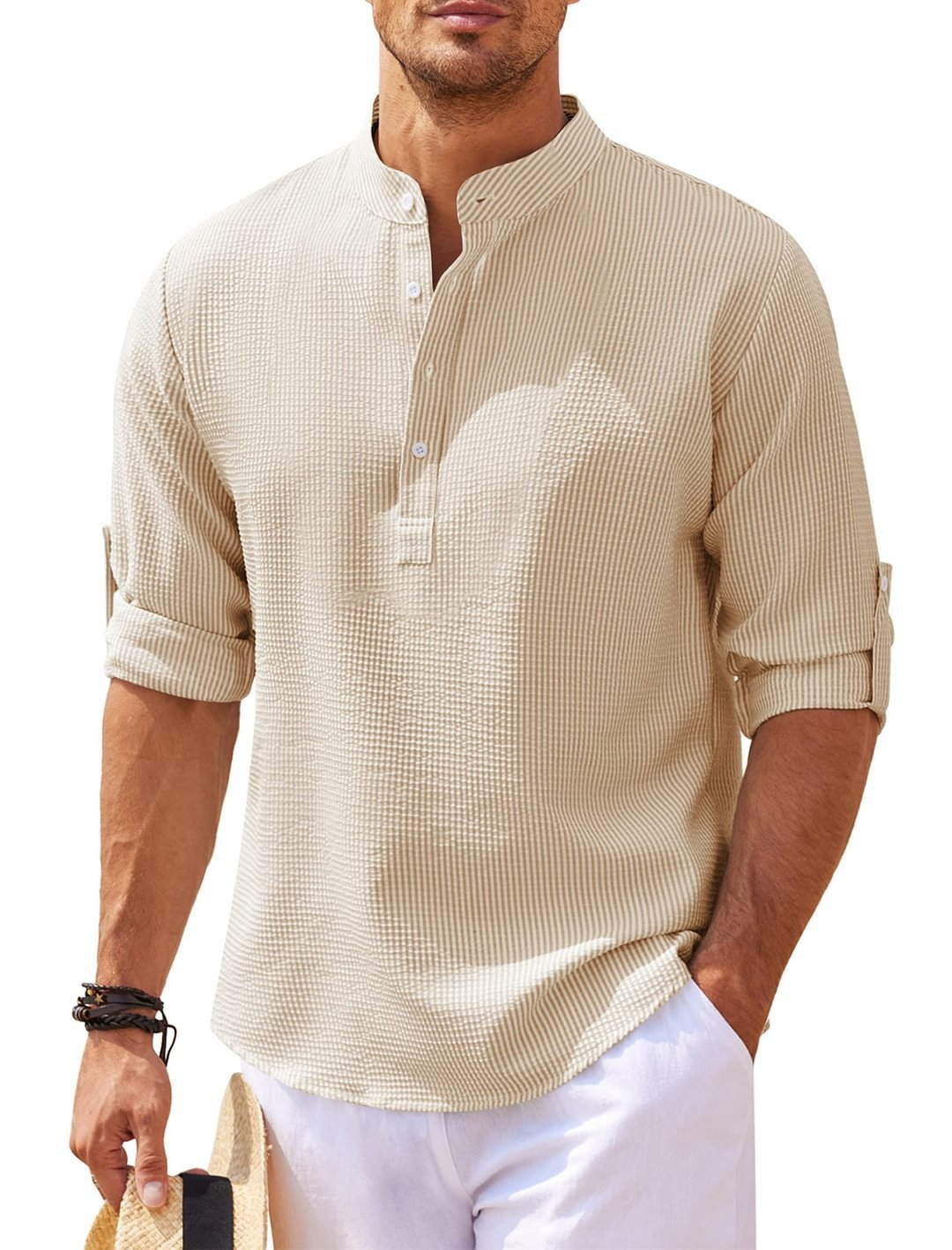 Chemise boutonnée à col montant Homme Texture Ananas Été Décontracté Vêtements pour hommes