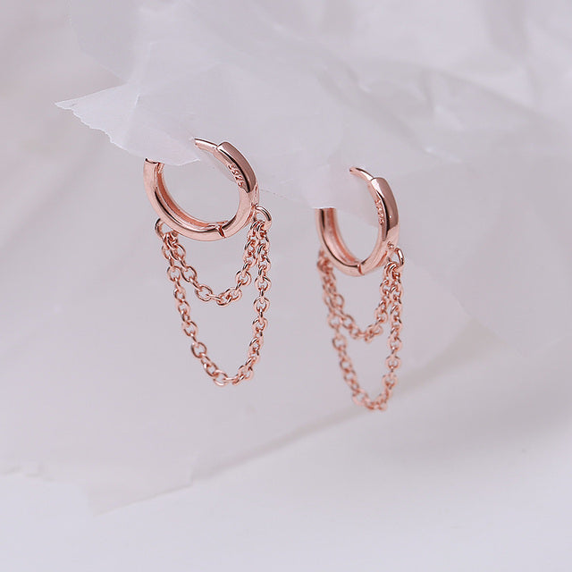 Trendy Women's Double Chain Circle Tassel Earrings