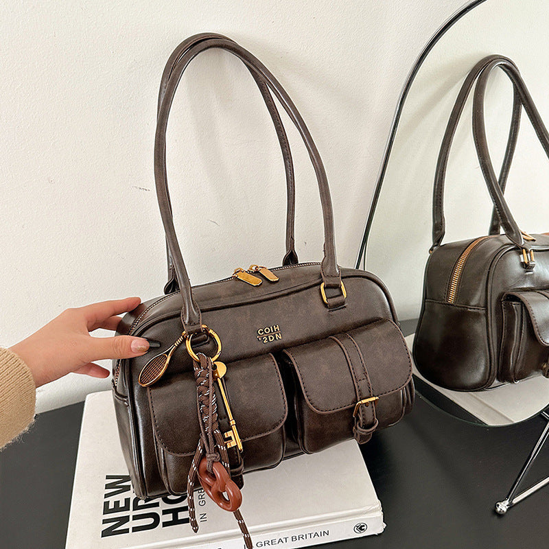 Sac à bandoulière style rétro coréen tendance, sac Boston décontracté, sac bowling élég élégant