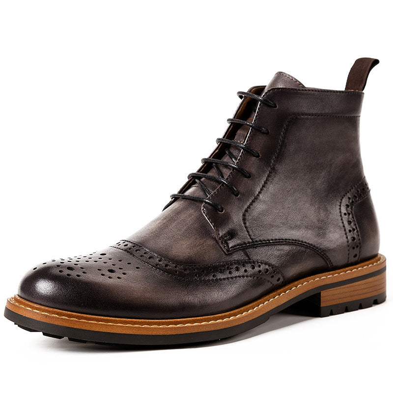 Men's Casual Round Toe Martin Boots in Cowhide Leather