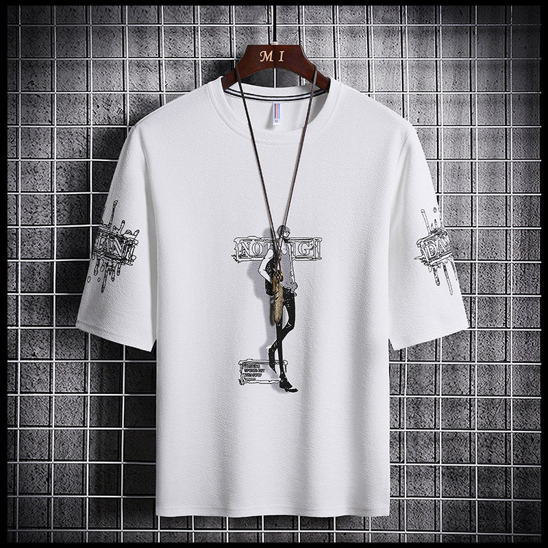 T-shirt ample décontracté à imprimé lettre pour homme (Été)