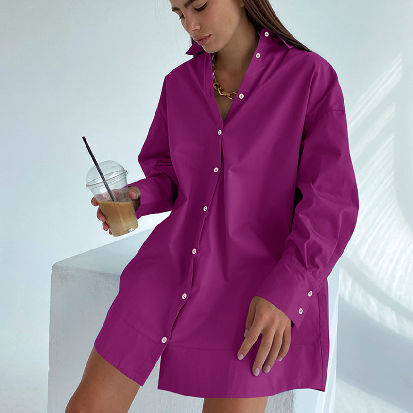 Autumn New Shirts European And American Mid Length Shirts Purple Casual Women's Loose Slim Cardigan Jacket