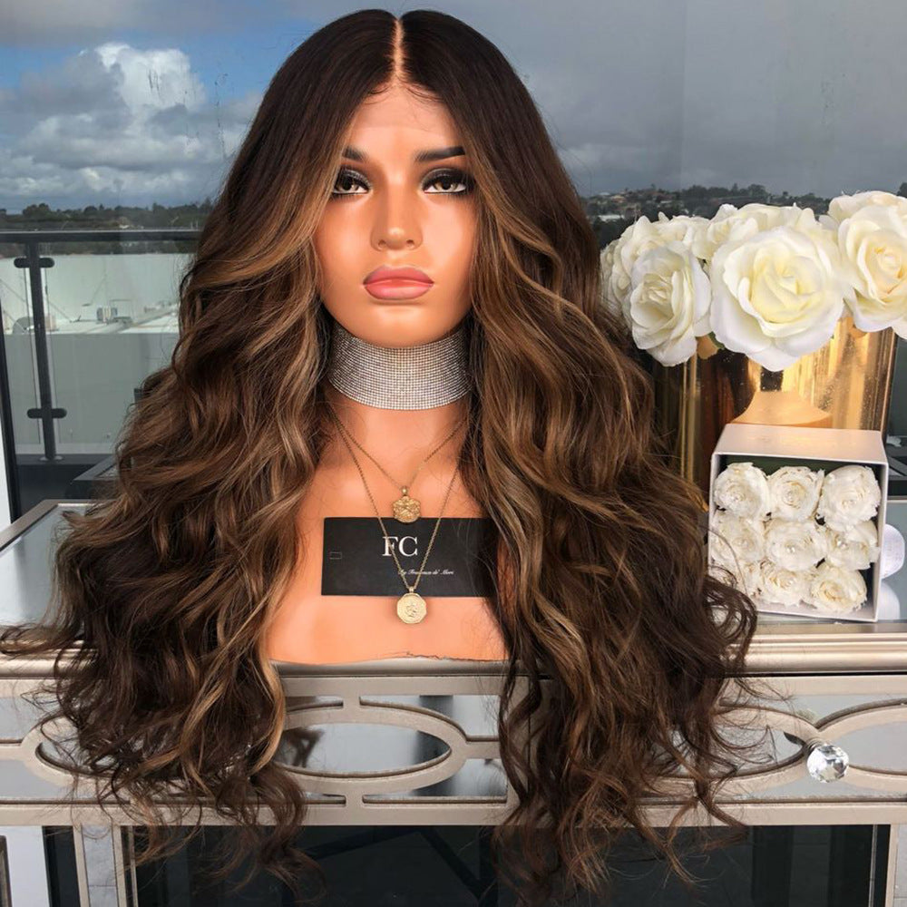 New European and American Wavy Wig in Mixed Brown Color