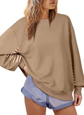 AlvaQ Womens Oversized Sweatshirt Fall Tops Fashion 2024 Striped Color Block Long Sleeve Drop Shoulder Pullover Tunic Top Khaki Large