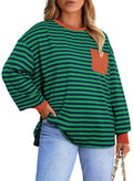 Plus Size : Eytino Women Plus Size Tunic Tops Crew Neck Long Sleeve Striped Fall Blouse Shirts with Pocket1X Green