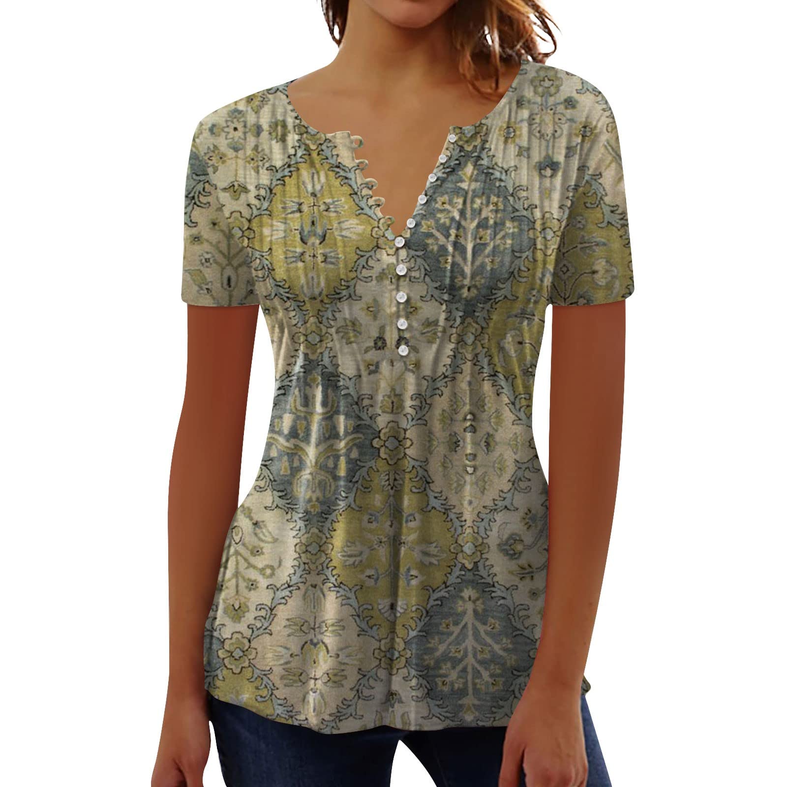 Plus Size : Generic Womens Tops Dressy Casual Womens Plus Blouses 3/4 Length Sleeve Womens Tops Dressy Tops for Women Plus Size Blouses for Women Dressy Womens 3/4 Sleeve Tops Womens Summer Tops 2024
