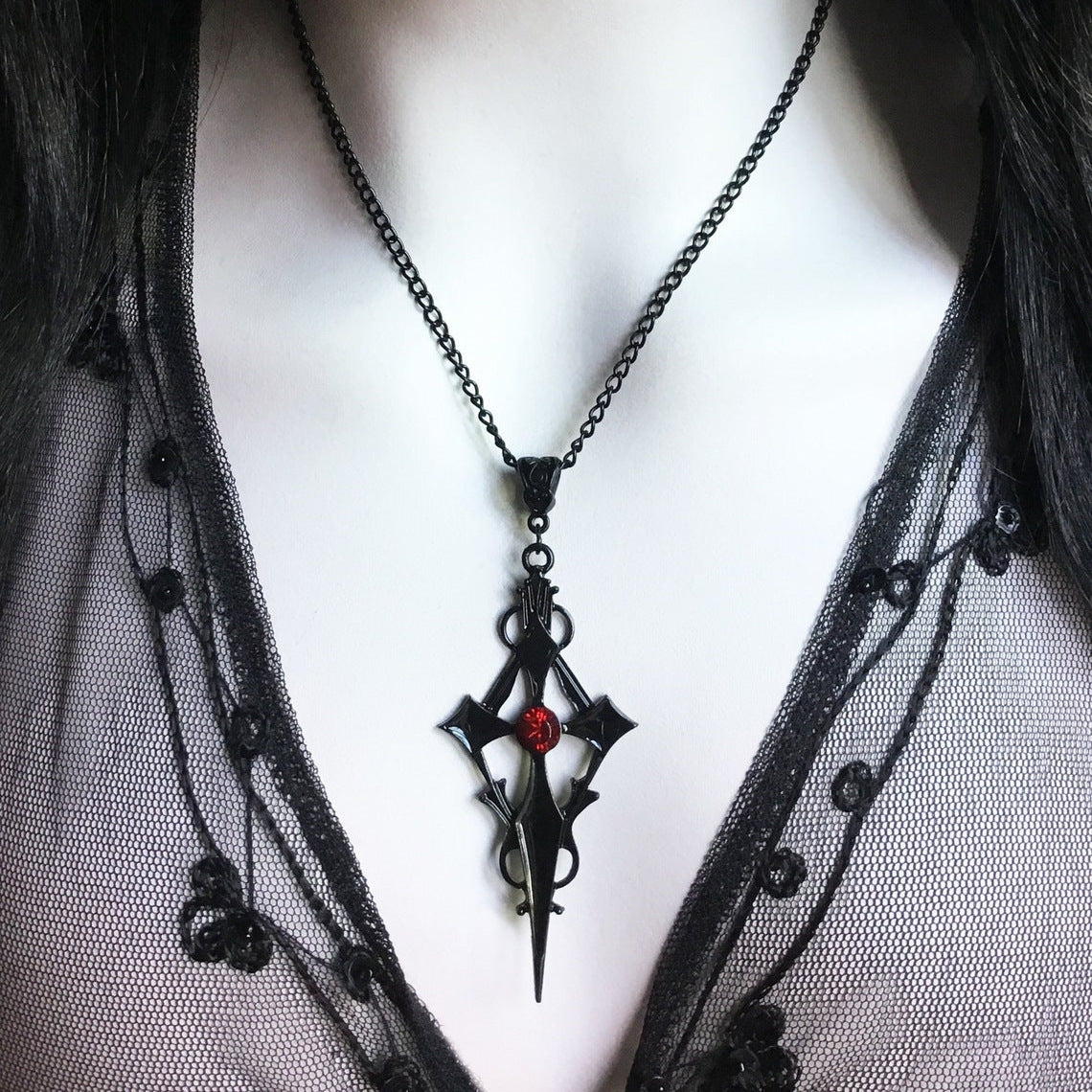 Black Pointed Cross Vampire Necklace - Gothic Jewelry