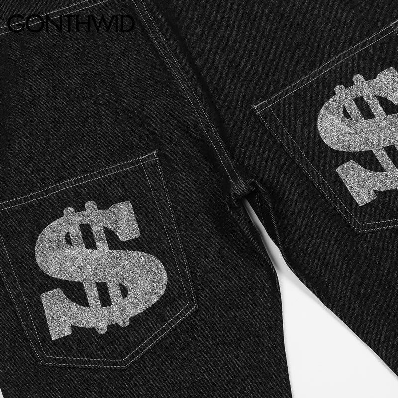 Gothic Hip Hop Men's Loose Punk Street Print Jeans