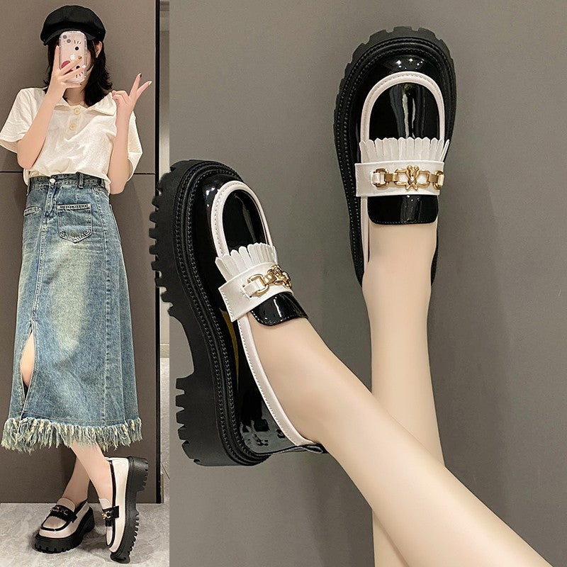2023 Women's British Style Black Patent Loafers