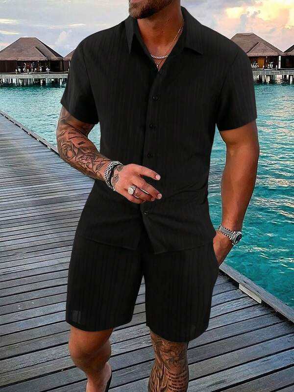 Ensemble chemise et short décontractés d'été pour homme