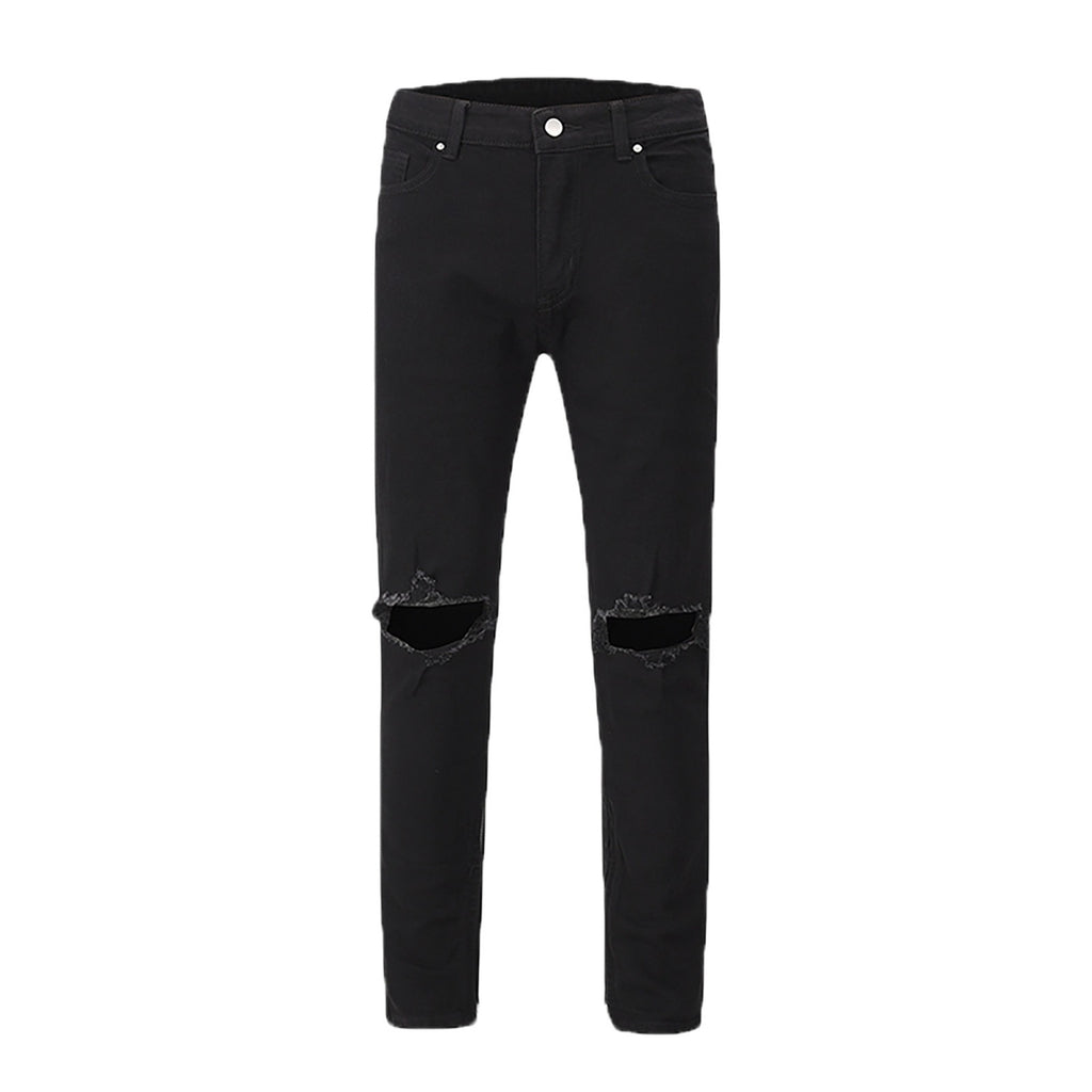 Loose Fit Black Denim Pants with Knee Rips and Zippers
