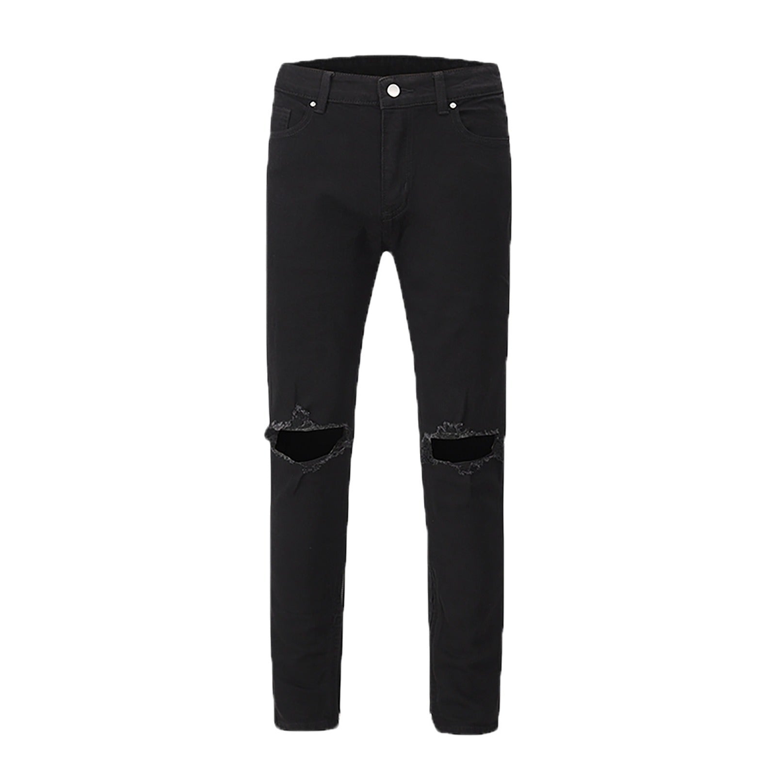 Loose Fit Black Denim Pants with Knee Rips and Zippers