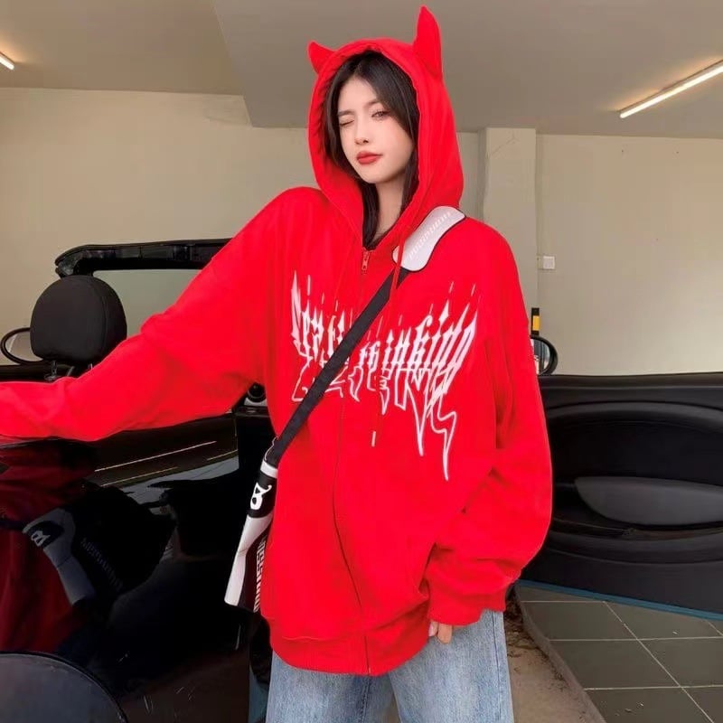 Printed Mid Length Hooded Zip Sweater