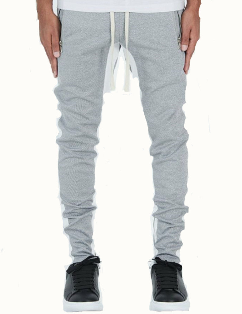 Side Zipper Casual Pants with Stretch Cotton Stripes