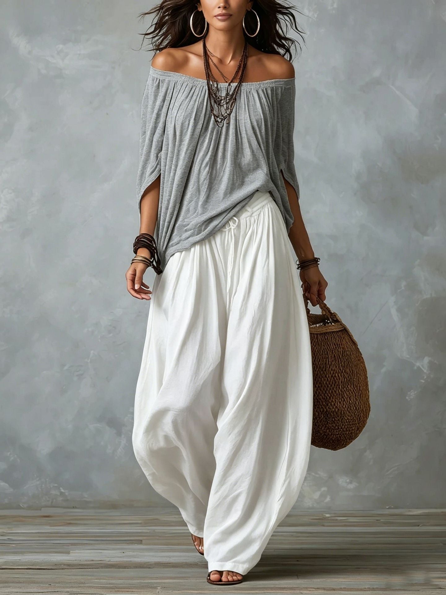 Ensemble T-shirt mode asymétrique et pantalon ample pour femme, tenue décontractée élégante deux pièces à manches longues