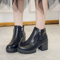 Chunky Heel Round Toe Side Zip Ankle Boots