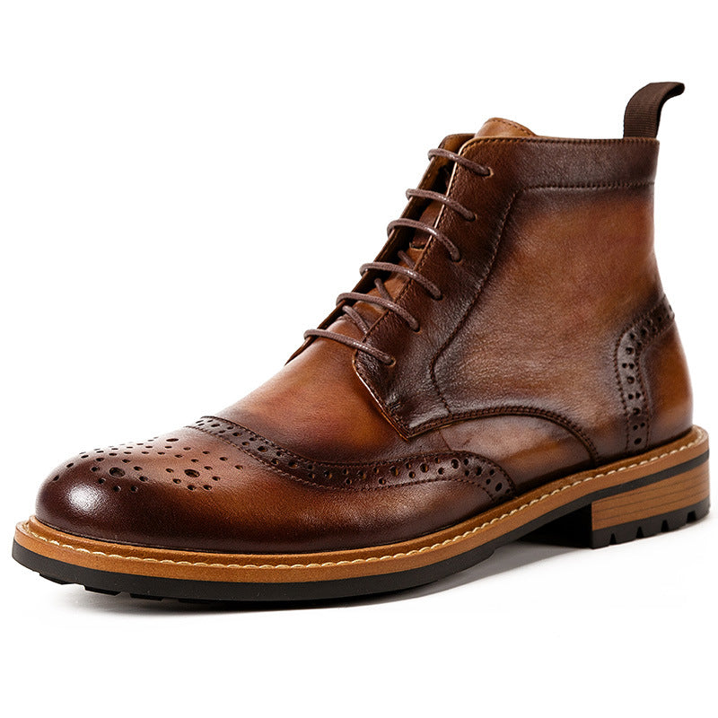 Men's Casual Round Toe Martin Boots in Cowhide Leather