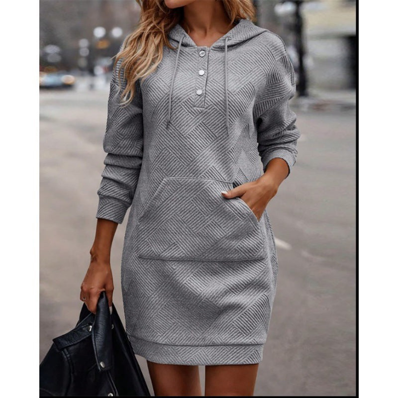 Women's Hooded Mid-Length Plaid Sweater