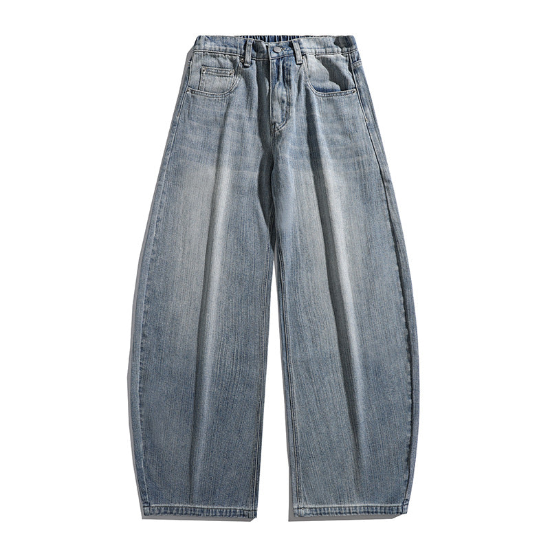 Clothing Bamboo Texture Knife Cut Washed Baggy Loose Wide Leg Jeans